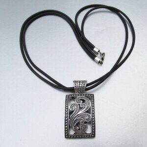 Retired SILPADA Sterling Filigree Paisley Pendant 2 Strand Black Cord Necklace